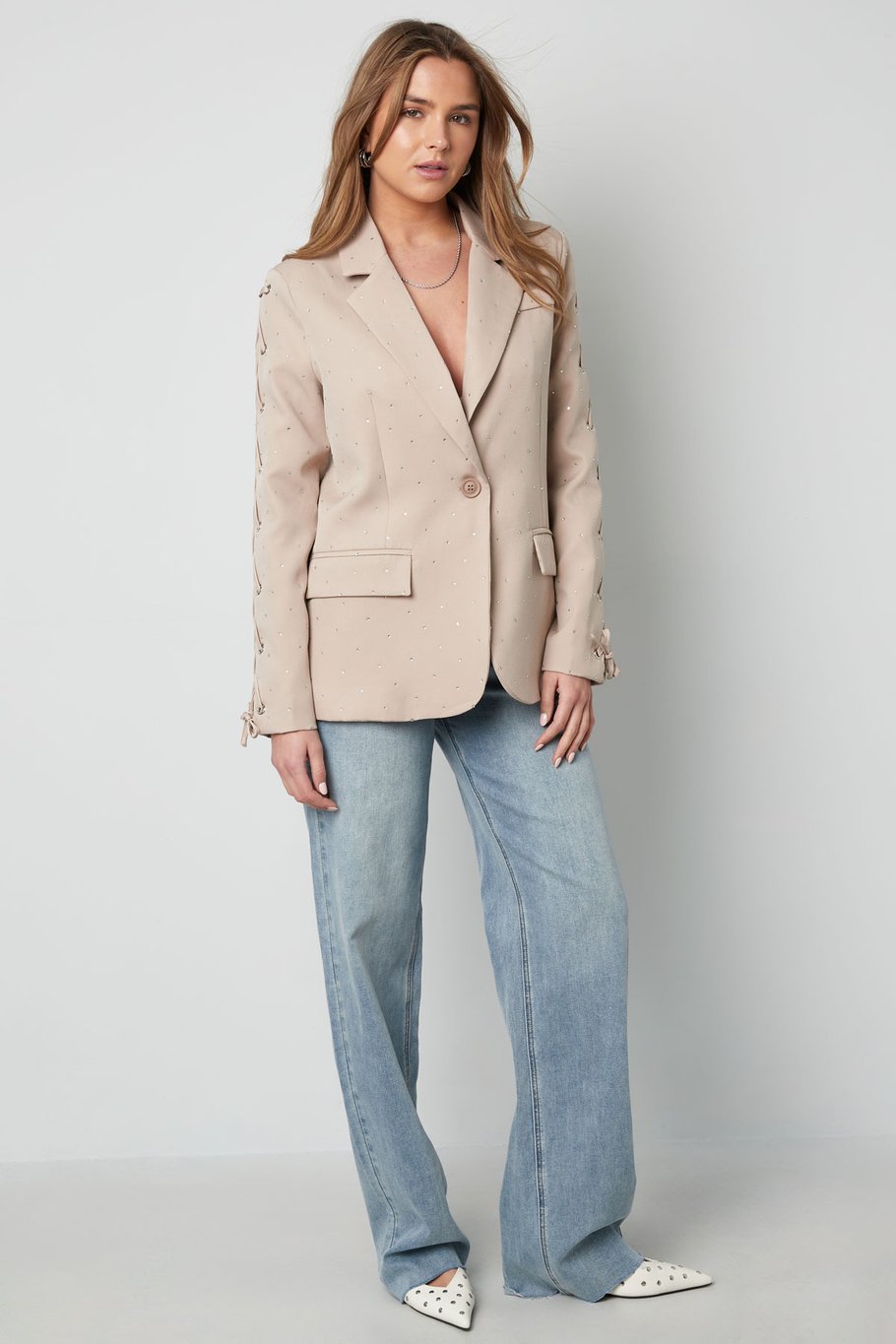 Blazer with stones and lace-up sleeves - purple Picture3